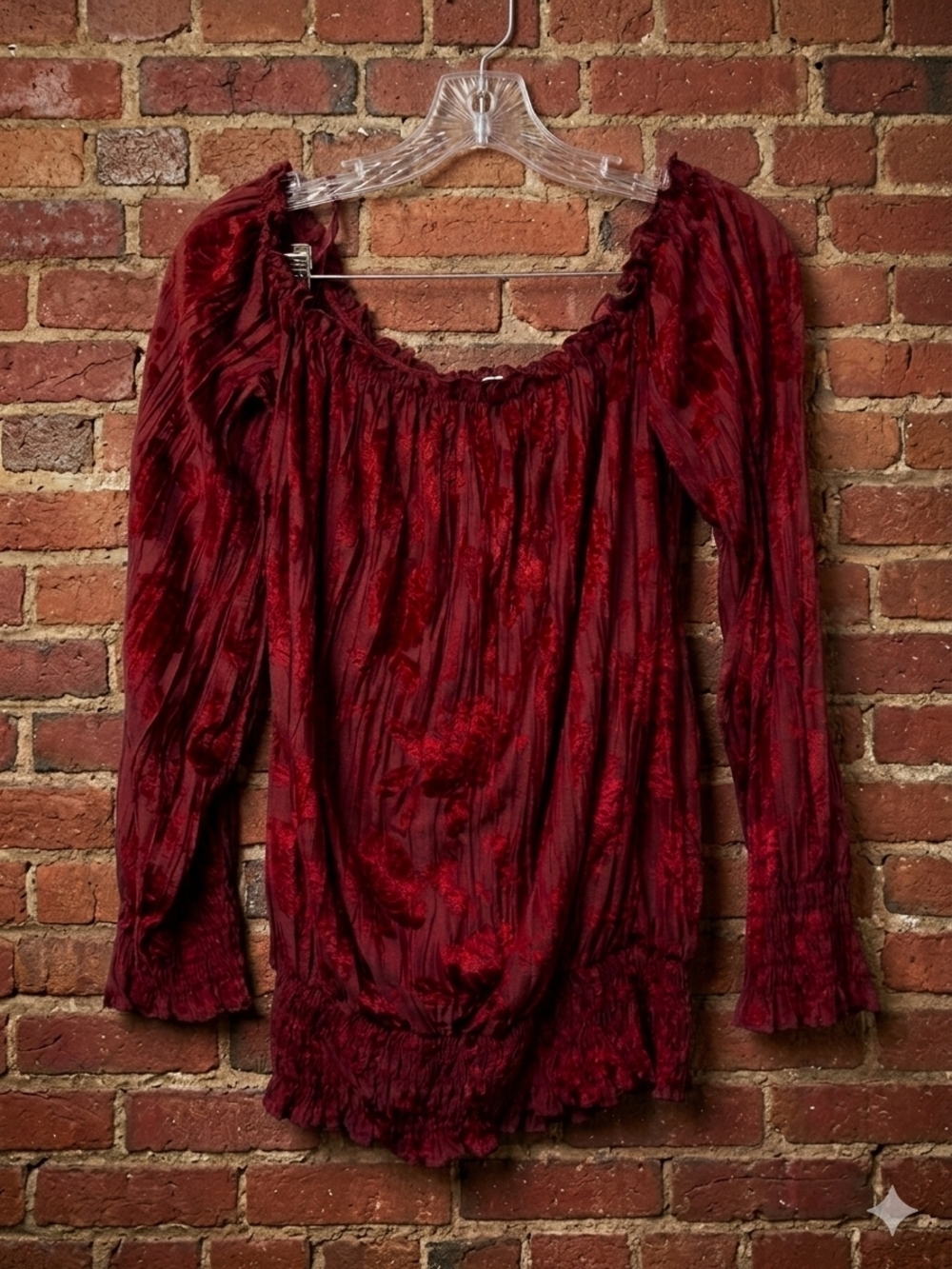 Arden B Pomegranate color Off-Shoulder Long Sleeve Blouse